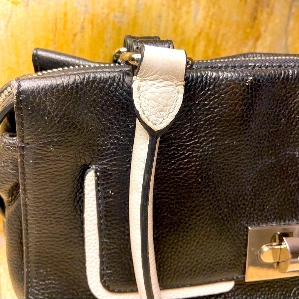 Charles Jourdan leather black and white satchel purse made in France - quality - Picture 10 of 16